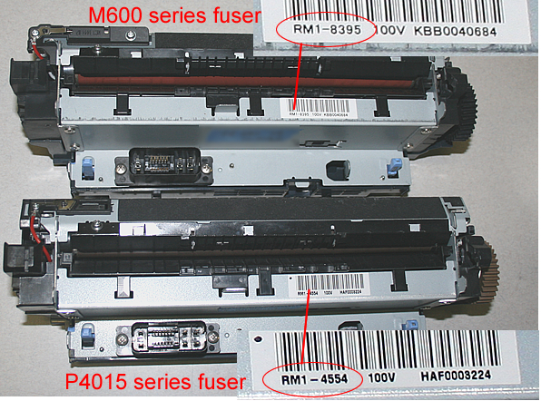 fuser comparison differences barcode HP LaserJet M601 M602 M603 P4014 P4015