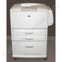 LaserJet 9050dtn with optional 2000-sheet feeder and optional manual feed tray installed 